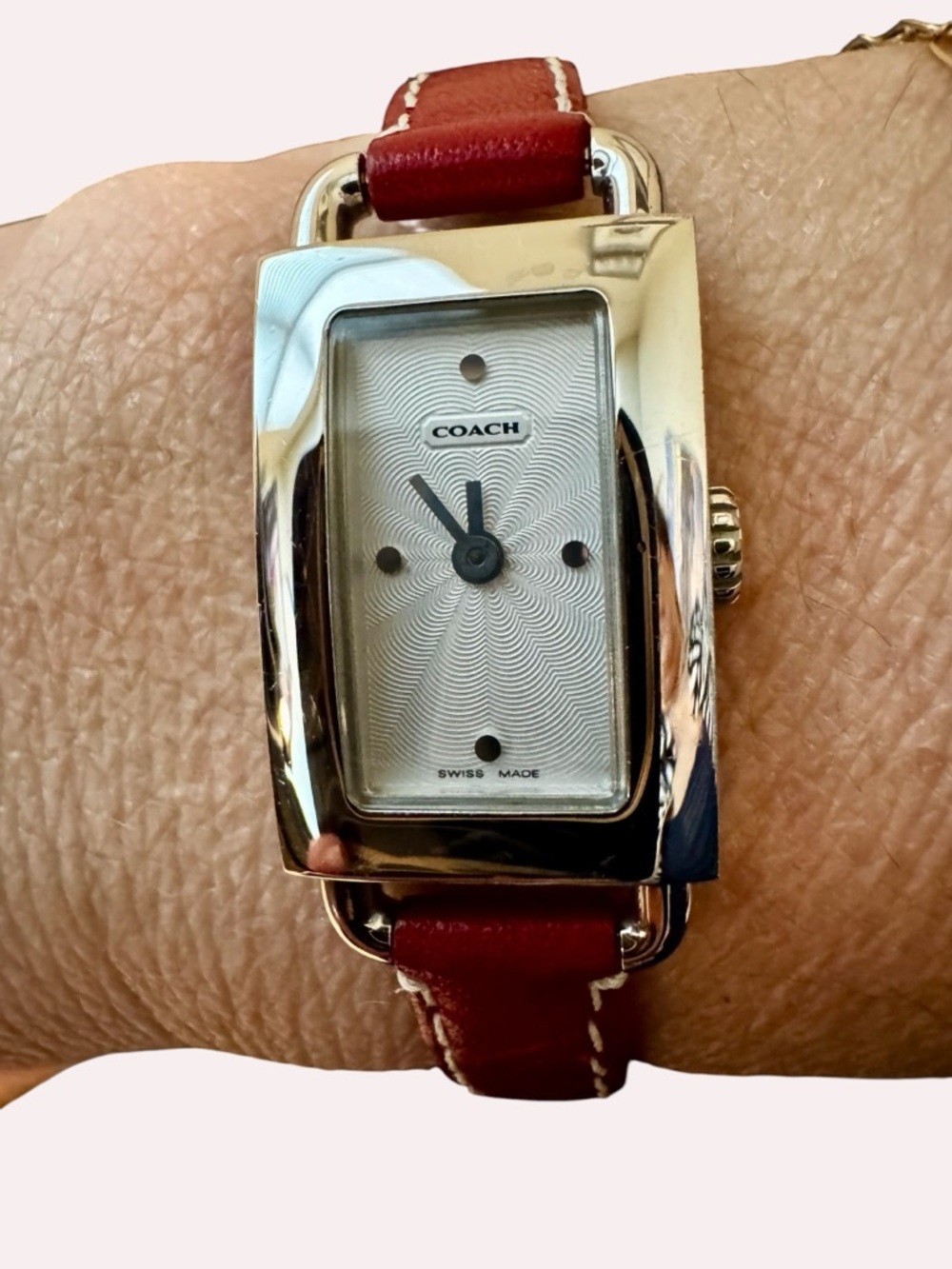 Coach Red Leather Slim Strap Rectangular Watch - Picture 5 of 10